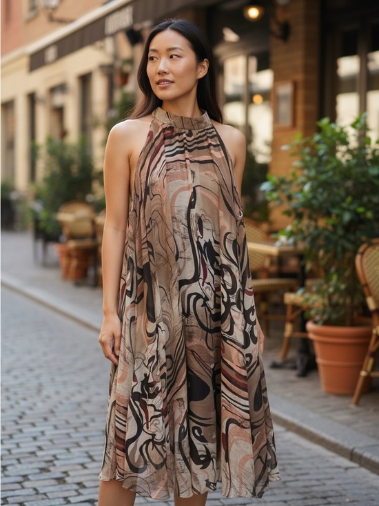 Ashley Stewart Dresses & Skirts - Ashley Stewart Taupe Abstract Halter Midi Dress